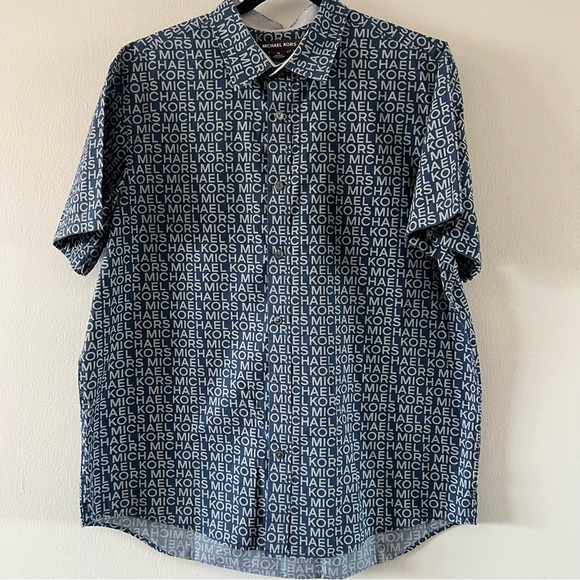 Michael Kors‎ Classic Fit Button Down Monogram Short-Sleeve Shirt - Picture 1 of 7